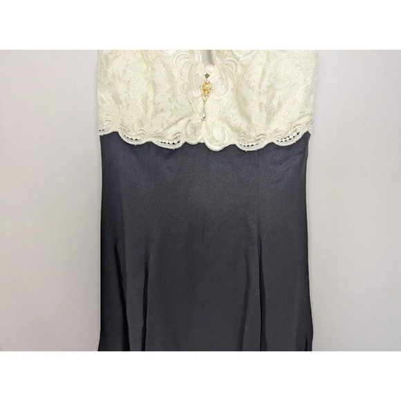 Vintage 80s Scott McClintock 4 Floral Lace Ivory Black Sleeveless Formal Dress - Picture 5 of 13